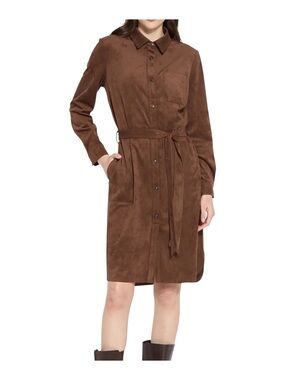 LYSSE New York Vegan Suede Brown Button-Front Shirt Dress
